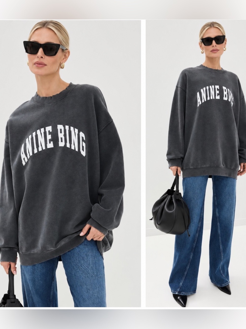 Anine Bing Tyler Crewneck Sweatshirt Oversized Distressed Gray size Small